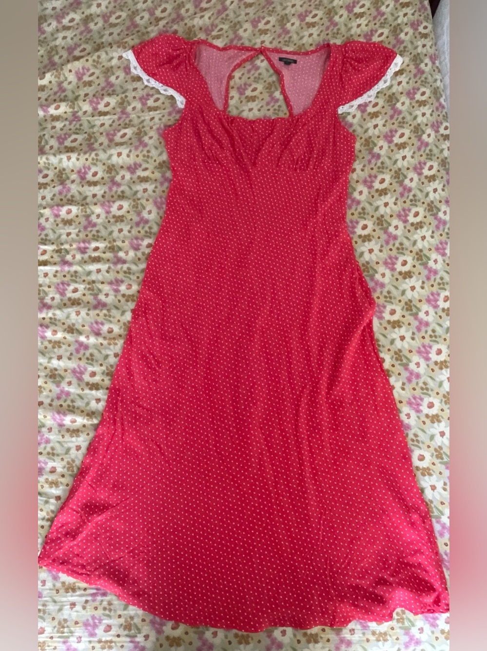 wild fable Red Polka Milkmaid Midi Dress with White Trim
